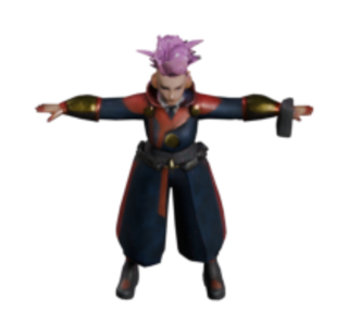 Crypto Witch, a street mage in dark red and gold robes with lavender hair.